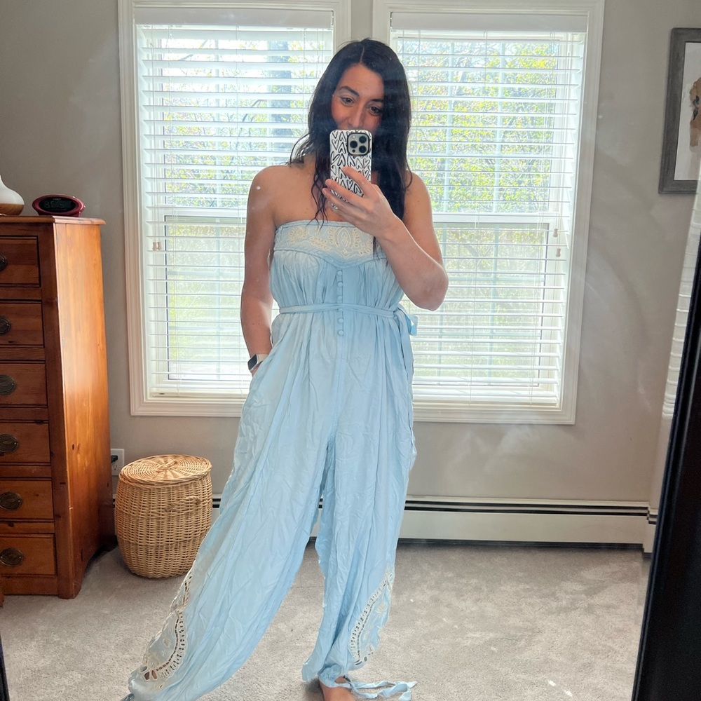 Women's Filly Boo Light Blue Strapless Jumpsuit
